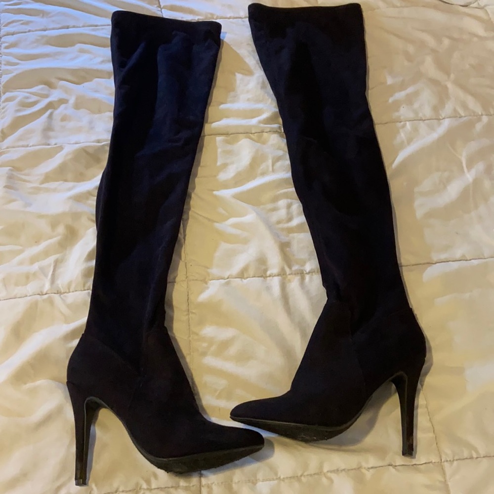 yestin-black vegan suede thigh high boots